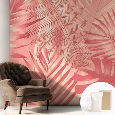 Papier peint intissé mural avec imprimé motifs décoratifs - style contemporain - Colle incluse gratuite Feuilles tropicales 250x250 cm (1/5)