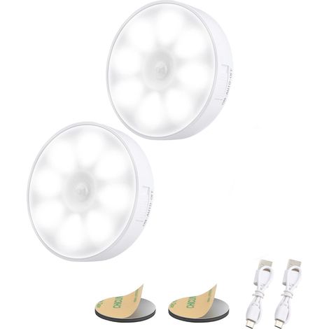 Lot de 2 veilleuses LED avec détecteur de mouvement, pour escaliers, couloirs, toilettes, blanc (1/5)