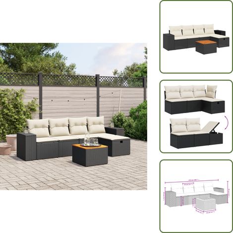 The Living Store 6-tlg. Garten-Sofagarnitur mit Kissen Schwarz Poly Rattan - Gartenmöbel - Outdoor-Lounge - Rattan Gartenset - Esstisch Set - Balkonmöbel