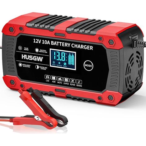 Chargeur de Batterie 12V10A, Chargeur Batterie Lithium Polyvalent, Batterie Portable Voiture avec Réparation Automatisée, Maintien Charge pour Voiture/Moto/Tondeus/AGM/Gel/Wet/SLA (1/5)