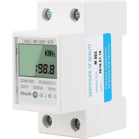 Compteur d'énergie électronique monophasé 5-80A DDM15SC avec affichage numérique LCD et montage sur rail DIN (1/5)