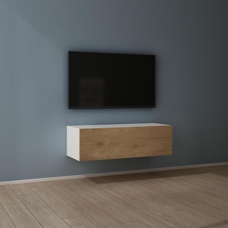Mai & Mai Fernsehtisch Fernsehschrank TV Schrank Verdeckter Griff mit Soft-Close Lowboard Hängeschrank für Wohnzimmer in Matt Weiß + Kerneiche BTH: 100x40,2x30 cm Fernsehschrank02 (1/5)