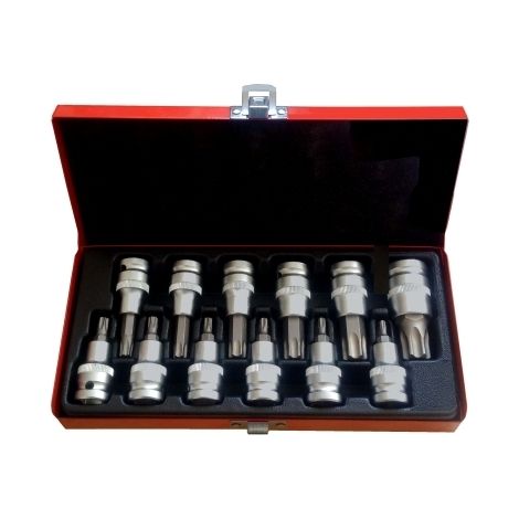 Kit inserti impronta torx 12 pezzi con bussola/boccola 1/2 cromo vanadio