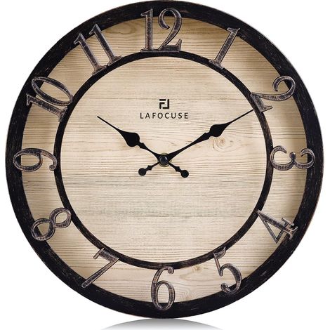30cm Horloge Murale Chiffres 3D Vintage, Silencieuse Pendule Murale Rustique Retro, Noir Shabby Chic Déco sans Tictac pour la Maison Salon Cuisine Chambre Bureau (1/5)