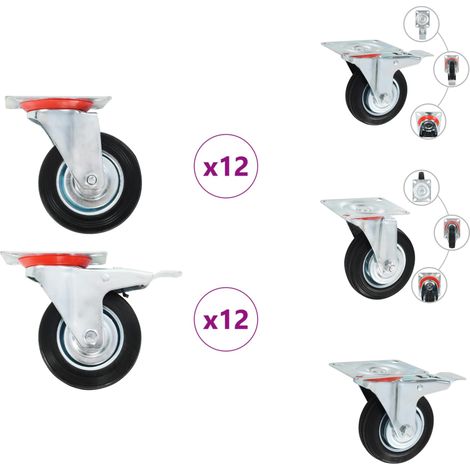 24 pcs Roulettes pivotantes 100 mm - Roulettes Pivotantes - Roulettes De Chariot - Roues Mobiles - Accessoires Meuble - Manutention (1/5)