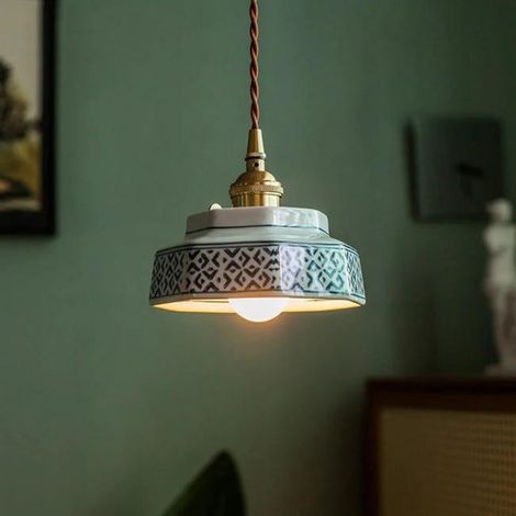 Lustre vintage en céramique, petit lustre, lampe de chevet LED, lustre en porcelaine, 14 cm de diamètre (SKU produit : 73170842 SKU Offre : mwt2026.5.27-18) (1/5)