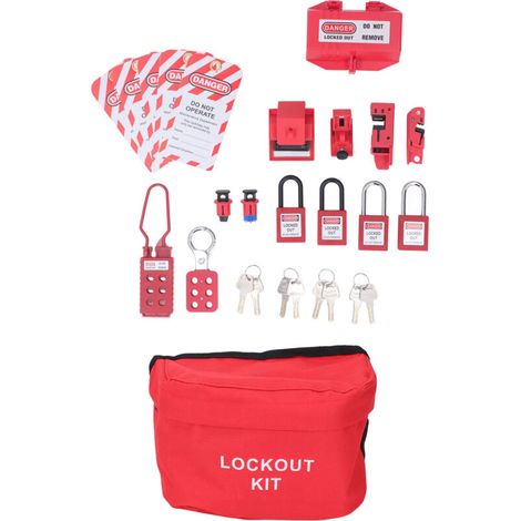 Electric locking kit, latches, stopper, Loto safety locks, hanging tags, keys and storage bag