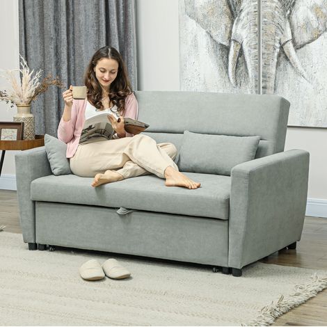 Canapé salon convertible 155 cm bois gris clair OKMYHOME (1/4)
