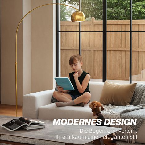 Lampadaire design courbé avec socle en marbre, 167 cm, noir et doré
