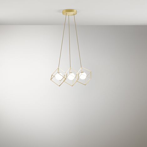 Lampadario Contemporaneo Cube Metallo Oro Vetro 3 Luci G9 (1/2)