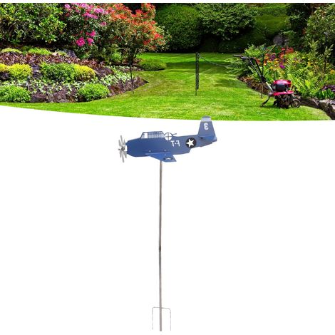 Girouette avion avec support métal bleu robuste anti-corrosion en fer et stainless steel pour jardin patio terr (1/5)
