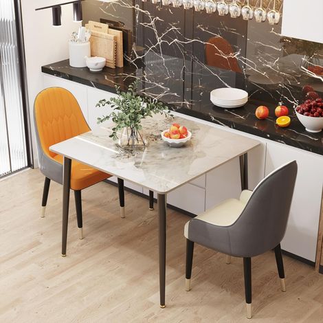 Tavolo da Pranzo Marmo Effetto Pietra Sinterizzata Bianco smeraldo freddo colore Quadrato 80cm (1/5)