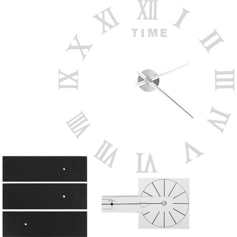 Clock wall-mounted DIY digits romains without frame mirror Surface home salon decor silver (1/5)