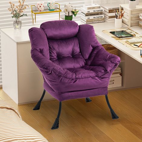 Poltrona relax 81x65x95 cm in metallo viola, con tasca laterale, per soggiorno moderno FLORAGRACE (1/5)