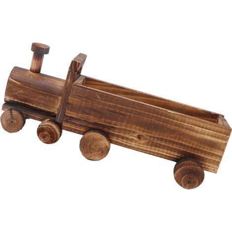Blumentopf aus Holz in Form eines Zuges, ideal für Sukkulenten, mit guter Belüftung, für Garten, Wohnung oder Büro. (1/5)