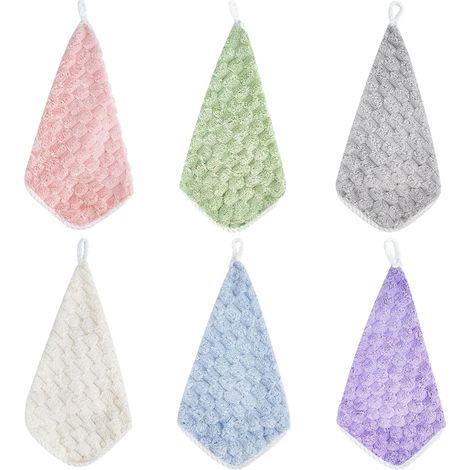 Lntyq Lot de 6 serviettes suspendues, serviettes carrées en microfibre avec boucle de suspension, petites serviettes douces super absorbantes en velours corail pour cuisine, salle de bain, enfants, a