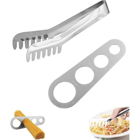 Règle à pâtes + pince à pâtes, pince alimentaire en acier inoxydable, outil de mesure des pâtes, petite règle de cuisine (1/5)