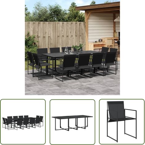 The Living Store Ensemble à manger de jardin 13 pcs noir textilène - Salon De Jardin - Mobilier De Jardin - Table De Jardin - Chaises De Jardin - Set De Jardin (1/5)