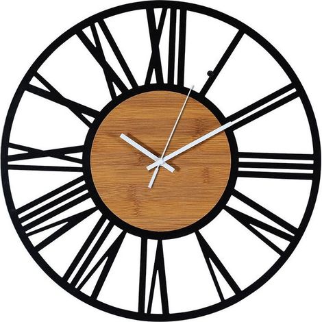 Horloge murale vintage industrielle bois noir, silencieuse, salon 40 cm, pack (1/5)