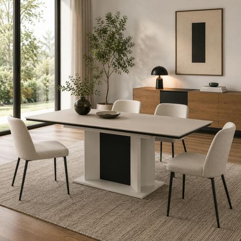 Table à manger extensible beige à pied central 160-200 cm ALVA (1/4)