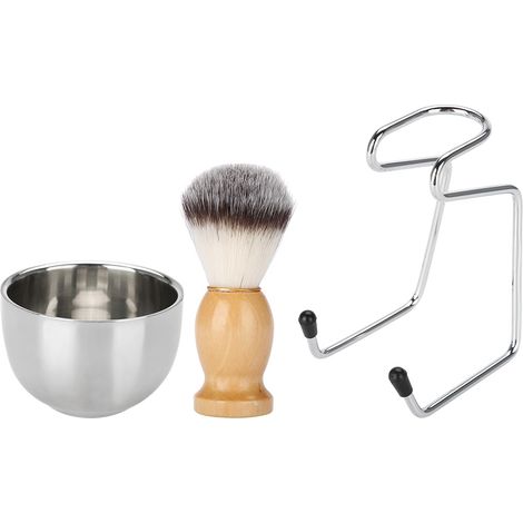 Kit de rasage barbe homme professionnel : bol inox, support, blaireau et outil moustache (1/5)
