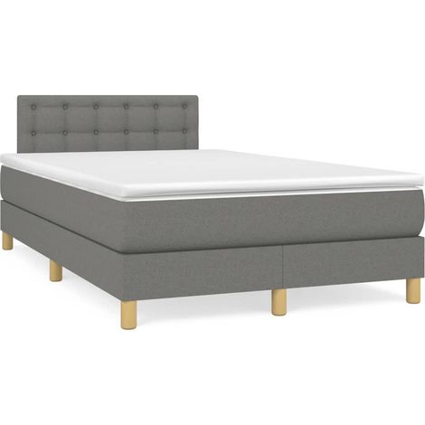 Cama box spring con colchón y LED tela marrón oscuro 120x190 cm
