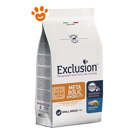 Exclusion Dog Metabolic & Mobility Adult Small Breed Maiale e Fibre - Sacco 2 Kg - Cibo Secco Cani (1/3)
