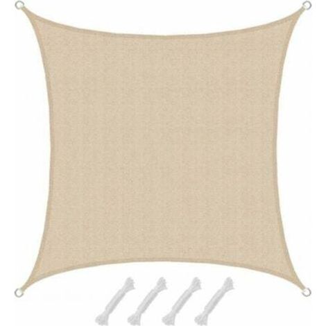 Voile d'ombrage UV 2x2 m HDPE Carré Protection Solaire Toile de Jardin Beige (1/3)