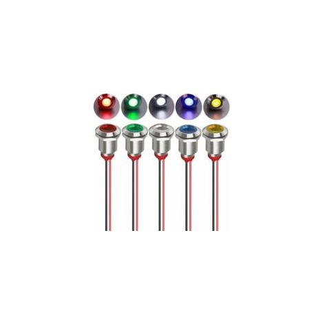 5 pezzi Indicatore LED in metallo da 12 mm 12/24 V CC - Luce di segnalazione impermeabile, lampada pilota direzionale per cruscotto con filo - Crezuo