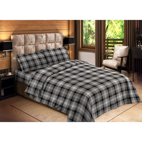 Sacco Copripiumino Microfibra Letto Matrimoniale Tirolese Scozzese Cardiff Grigio (1/4)