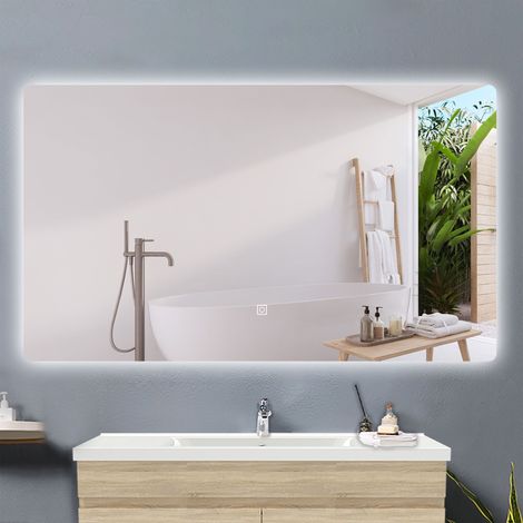 120 x 70 cm Badspiegel LED Badezimmerspiegel Wandspiegel mit Beleuchtung Kaltwei Dimmbar, LED Memory Funktion (1/5)