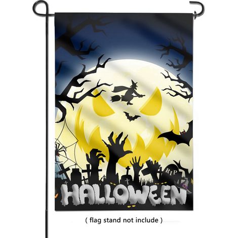 4 pièces de drapeaux d Halloween, drapeaux d Halloween,  drapeaux d Halloween double face pour jardin extérieur, drapeaux de jardin 30 × 45 cm en polyester (1/3)