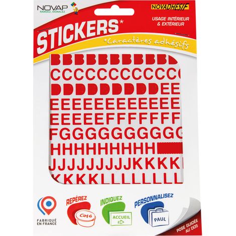 Novap – Lettres autocollantes vinyle 10mm rouge pour surfaces lisses – Excellente lisibilité Helvetica – 2 feuillets siliconés – 4370088 (1/4)