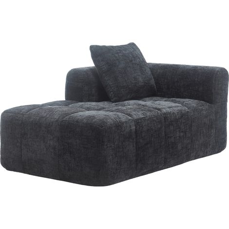 ELVMI Divano Chaise Longue con Cuscino e Tasche Laterali, Seduta Imbottita, in Ciniglia, Nero, 158 × 90 × 60 cm (1/5)