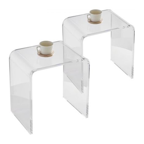 2 Stk. Beistelltisch 415 x 305 x 460 mm, U-förmiger Acryltisch Beistelltisch, Transparenter Couchtisch für Getränke, Essen, Snacks, Verwendet im Wohnzimmer, Schlafzimmer, Arbeitszimmer usw. (1/5)