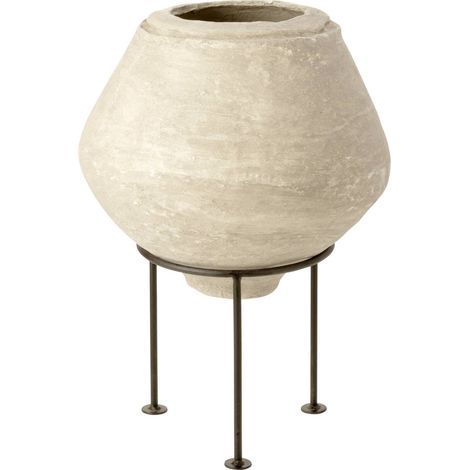 Cache pot sur pied blanc en papier mâché design contemporain - Blanc naturel avec pied noir (1/3)