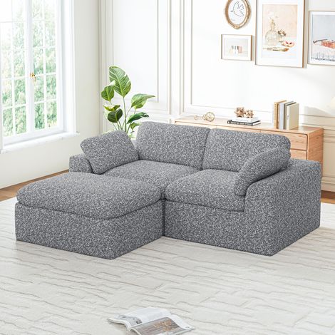 Canapé Modulable 2 Places avec Pouf en Tissu Chenille,Canapé Compressé Sans Assemblage,Profondeur d'Assise 60cm,Salon Moderne Gris,204x182x65cm (1/5)