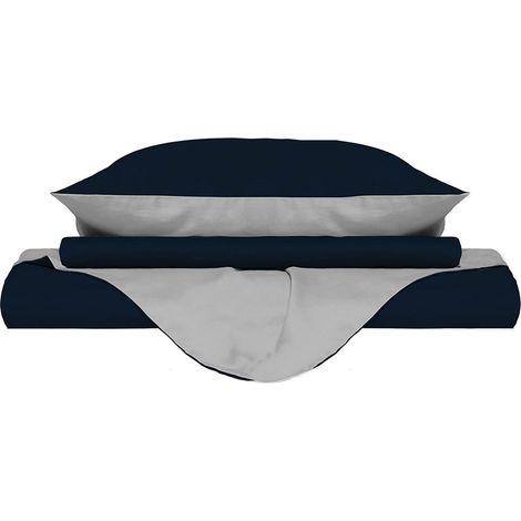 Copripiumino con Sacco e Federe Doubleface Blu Scuro/Grigio Chiaro Matrimoniale (1/5)