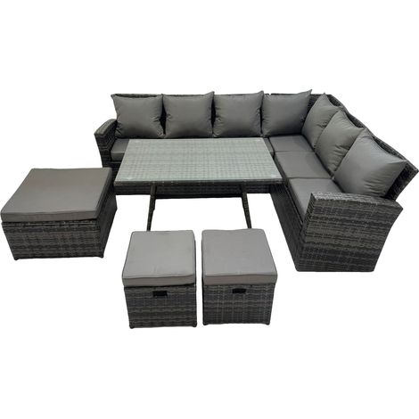 Fimous 9 places Dos haut Ensemble de meubles de jardin en rotin  Canapé d'angle avec Table à manger oblongue Big et Petit tabouret (1/4)