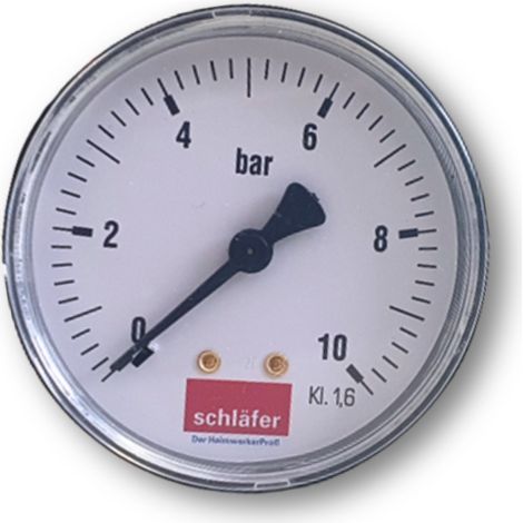 Schläfer 0930160 Manometro Idraulico per Misurazione Pressione Acqua, Attacco Posteriore Assiale da 1/4" e Scala di Misura 0-10 Bar, Diametro 63 mm, Ideale per Impianti Termici, Aria e Acqua (1/5)
