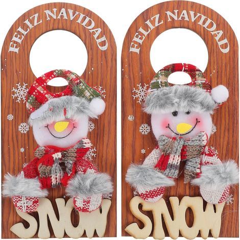 LAOA Set aus 2 Türgriffanhängern aus Holz mit Plüschschneemann für weihnachtliche Türdekoration (1/5)