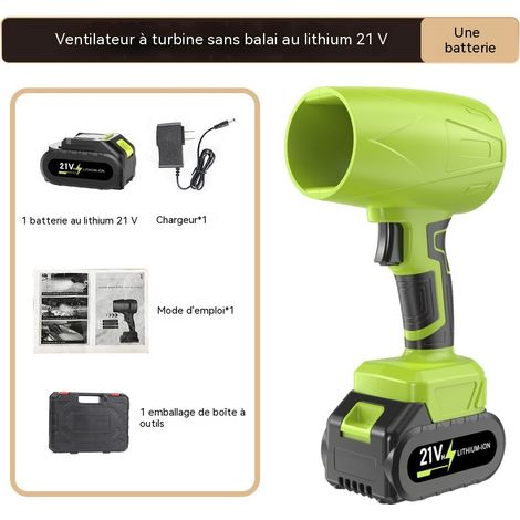 Souffleur turbo sans fil 21V, moteur sans balais, batterie lithium 5 cellules, souffleur de feuilles jardin, déneigement voiture, dépoussiérage ordinateur, barbecue, kit 1 batterie + chargeur + mallet