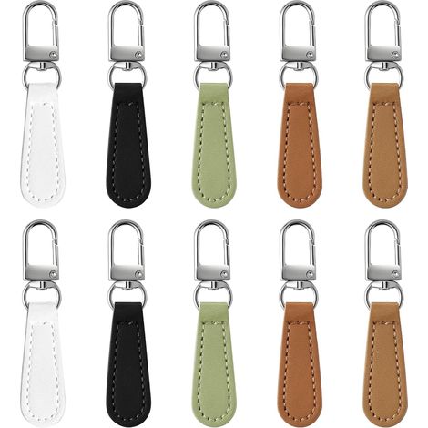Set of 10 replacement leather zipper pulls, detachable decorative handle, hook style for luggage, backpacks, suitcases, jackets, handbags, multicoloured (1/5)