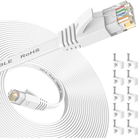 Câble Ethernet 10m, Cat 6 Cable de Réseau, RJ45 Câble Lan Plat Haut Débit (1/5)