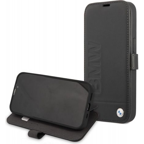 Coque BMW BMFLBKP13SSLLBK pour iPhone 13 mini 5,4" noir/noir, style Book Signature