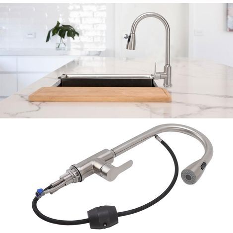 Robinet de cuisine noir en acier inoxydable G1/2, robinet extractible noir à double sortie (1/5)