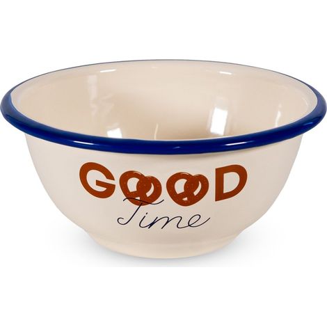 WD LifeStyle Ciotola in Latta Smaltata D 14 Cm H 6,5 Cm Scritta "Good Time"