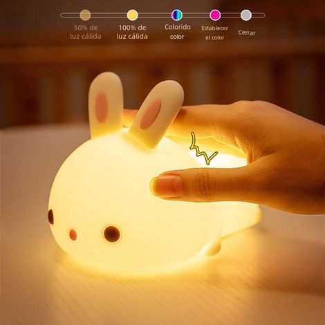 Veilleuse tactile LED RGB, design lapin en silicone, 16 couleurs disponibles, rechargeable. (1/5)