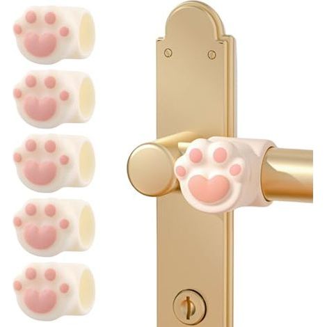 Lot de 6 Butée de Porte en Silicone Design Patte de Chat Beige - Protection Poignée Porte sans Perçage - Amortisseur de Choc Flexibl (1/4)