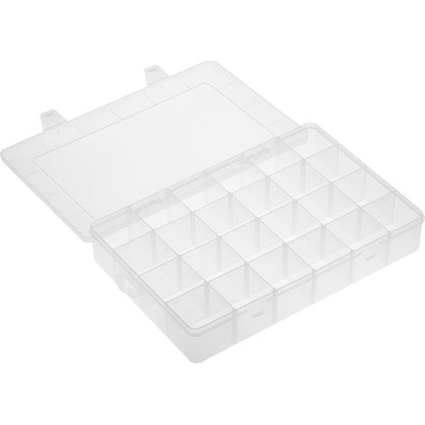Boîte de rangement transparente et ajustable à 24 compartiments en plastique pour bijoux, perles, accessoires de salle de bain et outils. (1/5)